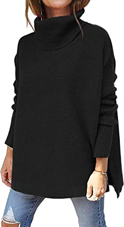 Photo 1 of LILLUSORY Women's Turtleneck Oversized Sweaters 2022 Fall Long Batwing Sleeve Spilt Hem Tunic Pullover Sweater Knit Tops (XL)
