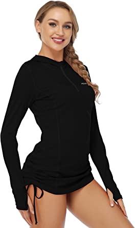 Photo 1 of HISKYWIN Women's Long Sleeve UV Sun Protection Rash Guard Side Adjustable Wetsuit Swimsuit Top (L)
