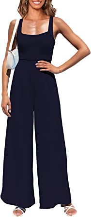 Photo 1 of Pink Queen Women's Square Neck Sleeveless Wide Leg Long Pants Dressy Jumpsuit Romper (M)
