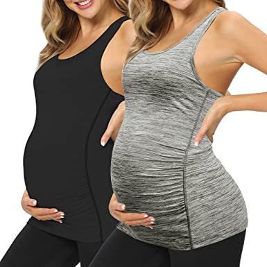 Photo 1 of GLAMIX Women's Maternity Active Racerback Tank Top Sleeveless Workout Athletic Pregnancy Shirt (XL)
