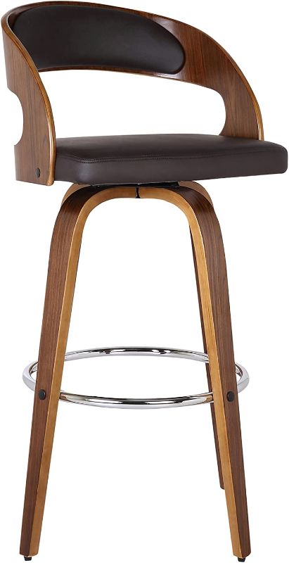 Photo 1 of **MISSING HARDWARE**HAS SCRATCHES**
Armen Living Shelly 26" Counter Height Barstool in Brown Faux Leather and Walnut Wood Finish
