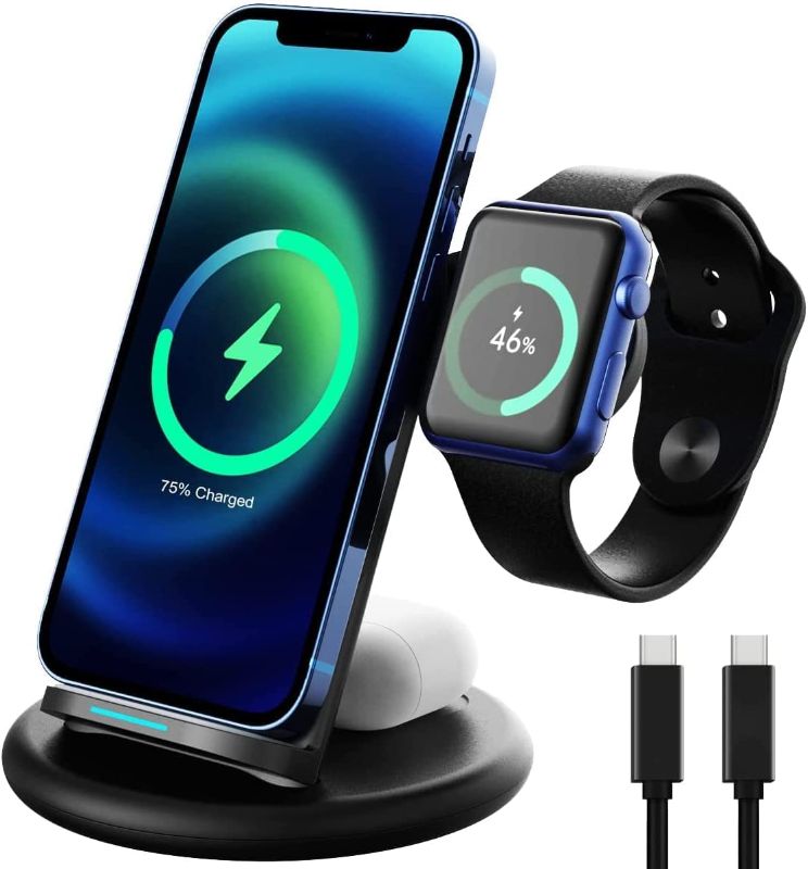 Photo 1 of 3 in 1 Fast Cellphone Wireless Charging Station for Apple Products, iQouda Wireless Charger Stand Portable for Apple iPhone/AirPods Pro/iWatch and Qi Certified Phone
