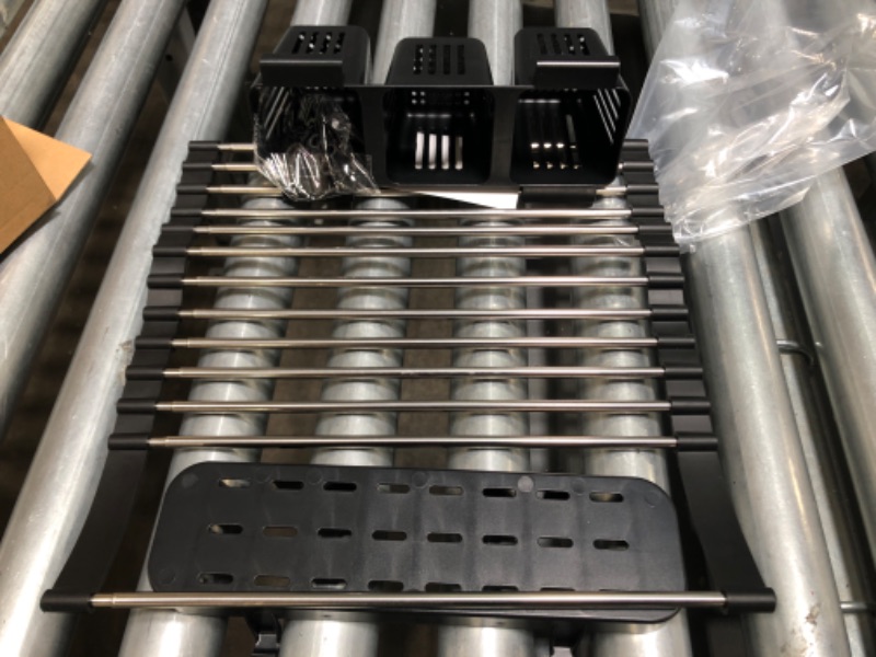 Photo 2 of Roll Up Dish Drying Rack with 2 Utensil Holders, Expandable & Collapsible Roll Up Over The Sink Kitchen Dish Drainer Up to 23” Sink Rack Stainless Steel Dish Drying Rack for Kitchen Sink Counter
