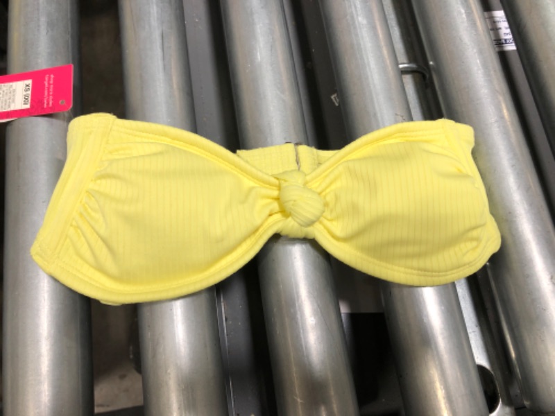 Photo 2 of Juniors' Ribbed Knot-Front Bandeau Bikini Top - Xhilaration™ Light Yellow (XS)

