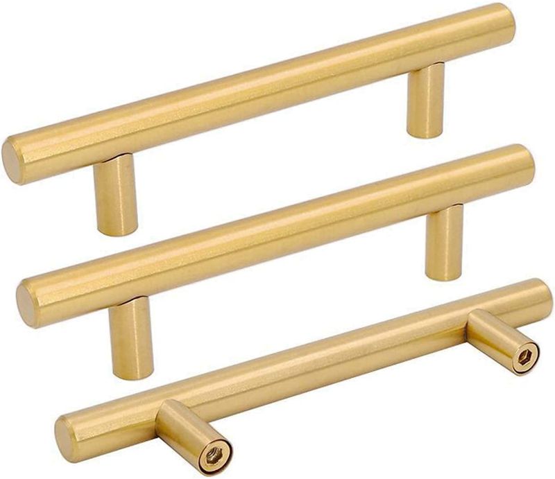 Photo 1 of 25 Pack goldenwarm Kitchen Cabinet Handles Brushed Brass Dresser Drawer Hardware Pulls 3-3/4in(96mm) Gold Handles for Dresser - Modern Cabinet/Furniture Hardware Bathroom Cabinet Door Pull
