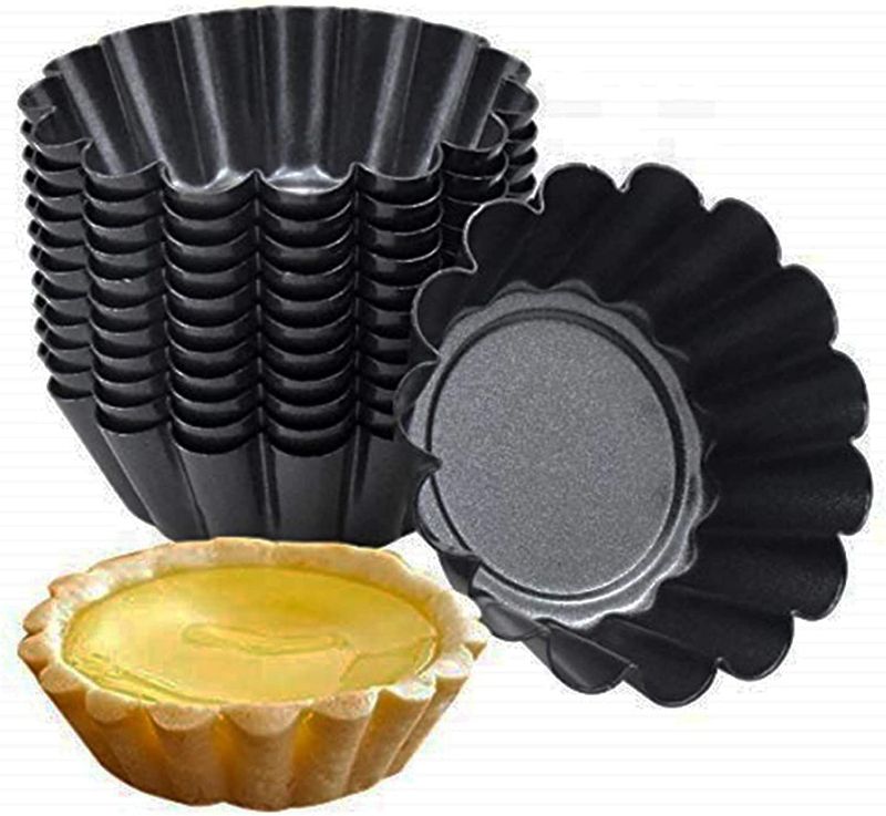 Photo 1 of 12-Pack Egg Tart Pans, Largest Size 3" x 0.9", Non-Stick Egg Tart Pans, Carbon Steel Mini Tart Pan, Muffin Muffin Pan, Pudding Baking, Cake Pan, Egg Tart Chinese cake