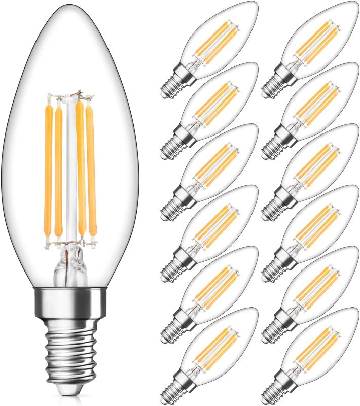 Photo 1 of 4W Equivalent Dimmable E12 LED Light Bulbs 2700K Warm White 4W LED Filament Candle Lamp B11 Vintage Edison Clear with Decorative Candelabra Base Pack of 12
