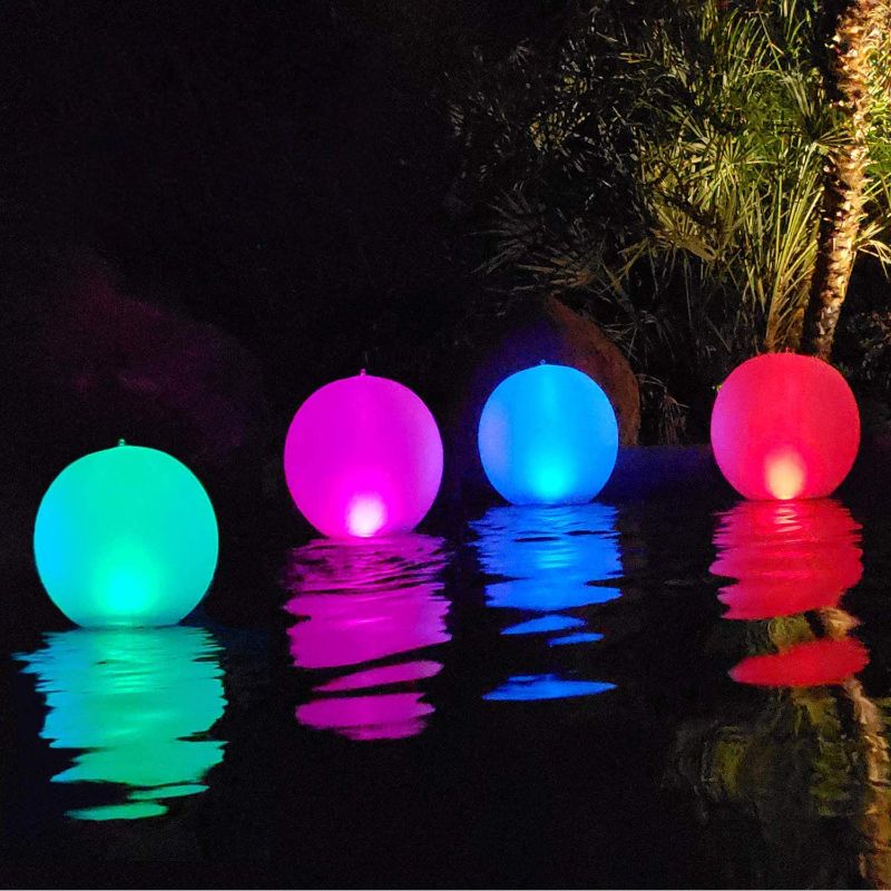 Photo 1 of  Floating Ball Pool Light Solar Powered 4 PCS, 14 Inch Inflatable Hangable IP68 Waterproof Rechargeable Color Changing Led Glow Globe Pool