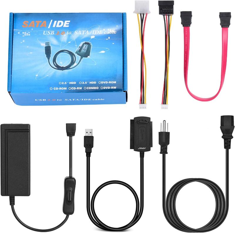 Photo 1 of AGPtek SATA/PATA/IDE Drive to USB 2.0 Adapter Converter Cable for Hard Drive Disk HDD 2.5" 3.5", Compatible with USB 1.1/2.0/3.0, with External AC Power Adapter Included
