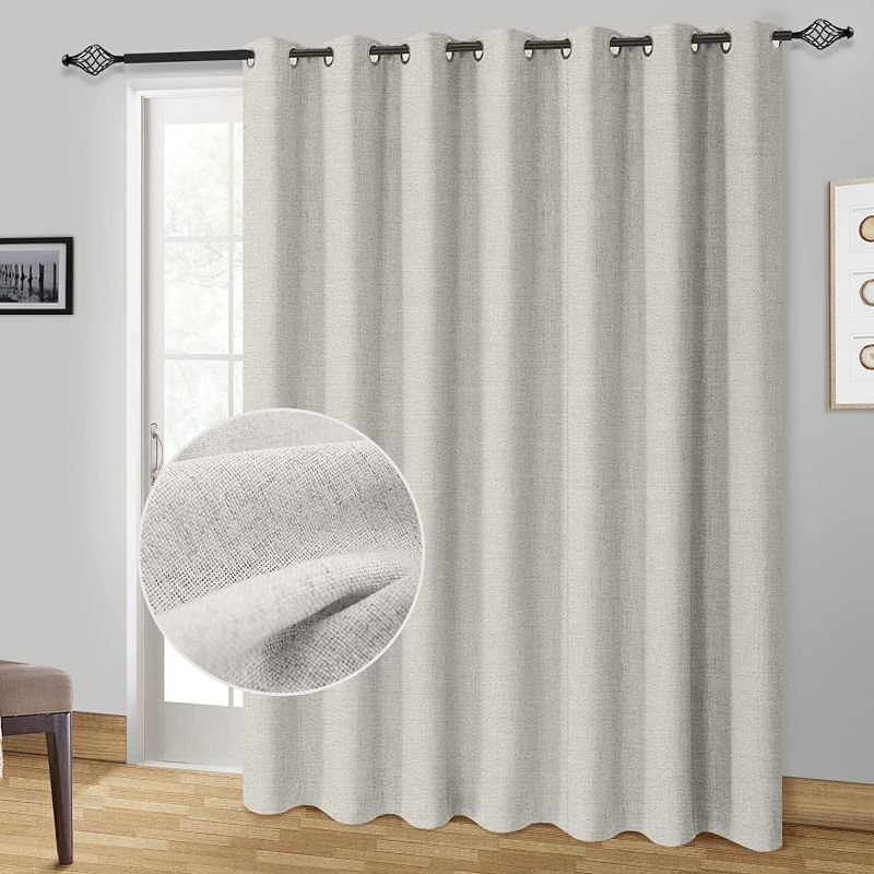 Photo 1 of 100% Blackout Curtains Extra Wide Blackout Curtains 100 Inch Patio Door Curtains Linen Blackout Curtain Burlap Curtains for Sliding Glass Door(W100 x L84 1 Panel, Beige)
