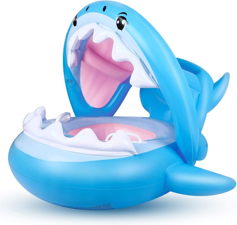 Photo 1 of Baby Float Swimming Pool Toddler Floaties with Inflatable Canopy Shark Infant Pool Float for Kids Aged 6-36 Months