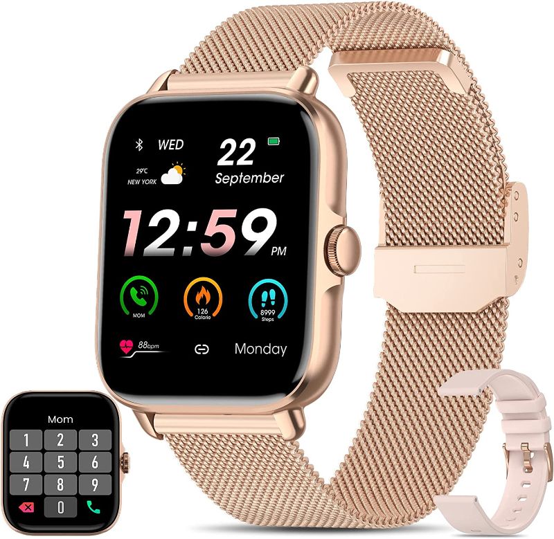 Photo 1 of Smart Watch (Answer/Make Calls), 2022 Newest 1.7 in Bluetooth Smart Watches for Women for Android Phones with Stainless Steel Band, Fitness Tracker with AI Voice/Heart Rate/SpO2/Sleep Monitor, Gold
