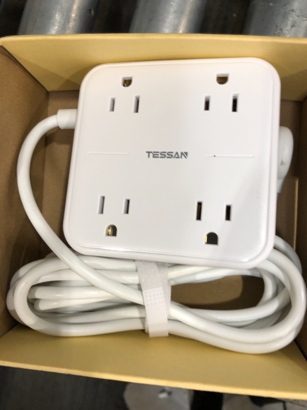 Photo 2 of Flat Extension Cord 10 FT, TESSAN 4 Outlets 3 USB Ports Power Strip, Wall Mountable Charging Station, 1250W, 10A, Long Power Cord for Indoor, Home, Office, Dorm Essentials, White
