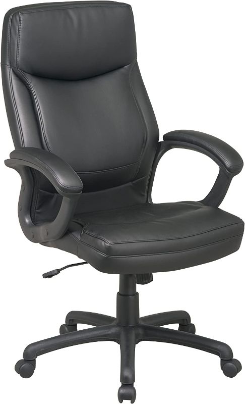 Photo 1 of MISSING SOME HARDWARE*
Office Star High Back Thick Padded Contour Seat and Back Eco Leather Executive Chair with Locking Tilt Control with Matching Stitching, Black
