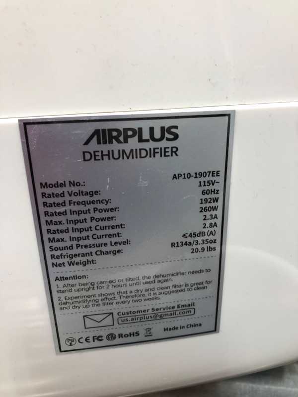 Photo 3 of AIRPLUS 1,500 Sq. Ft 30 Pints Dehumidifier for Home and Basements with Drain Hose(AP1907)
