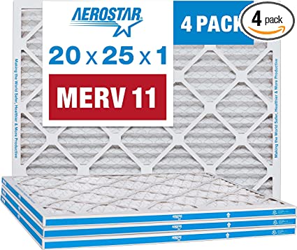 Photo 1 of Aerostar 20x25x1 MERV 11 Pleated Air Filter, AC Furnace Air Filter, 4 Pack (Actual Size: 19 3/4"x24 3/4"x3/4")
