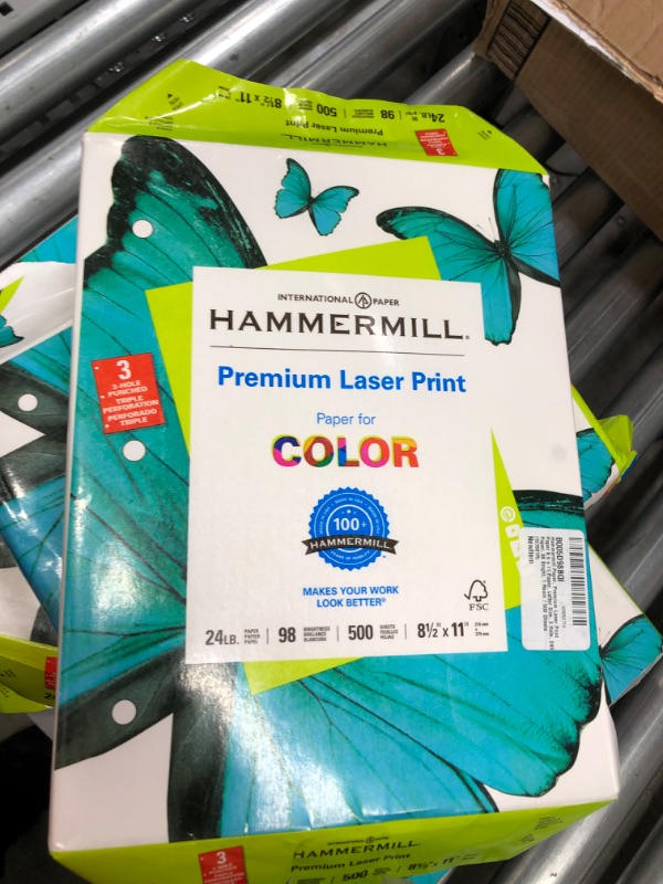 Photo 3 of *5 REAMS* 
Hammermill Paper, Premium Laser Print Paper 8.5 x 11 Paper, Letter Size, 3 Hole, 24lb Paper, 98 Bright, 5 Reams / 500 Sheets (107681R)

