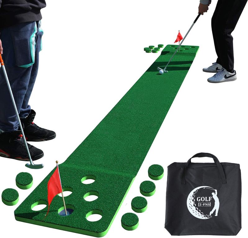 Photo 1 of 2-FNS Golf Putting Game Set, 11.5 Feet Golf Putting Green Mat with 4 Golf Balls and 1 Portable Bag for Indoor Outdoor Home Office Backyard Fun
