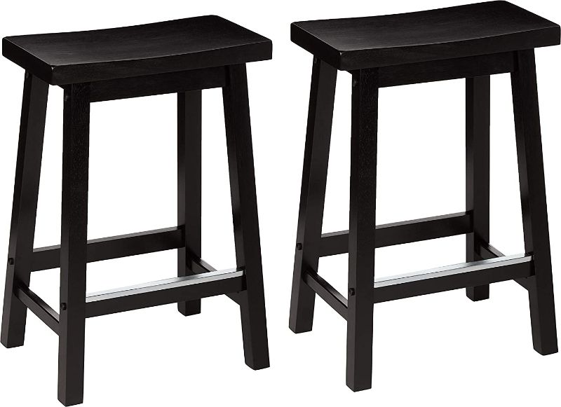 Photo 1 of Amazon Basics Solid Wood Saddle-Seat Kitchen Counter-Height Stool - 2-Pack, 24-Inch Height, Black
