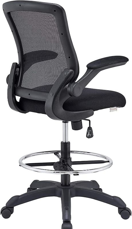 Photo 1 of Modway Veer Reception Desk Flip-Up Arm Drafting Chair in Black
