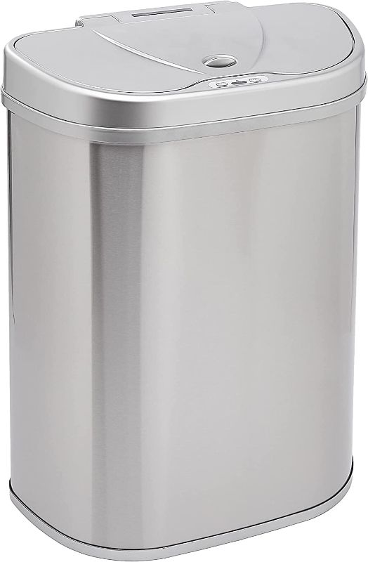 Photo 1 of Amazon Basics Automatic Hands-Free Stainless Steel Trash Can - 70-Liter, 2 Bins
