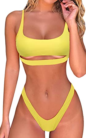 Photo 1 of **STAIN ON BOTTOM** Byoauo Sexy Bikini for Women Cutout Underboob Top with High Cut Cheeky Bottom Bathing Suit MEDIUM
