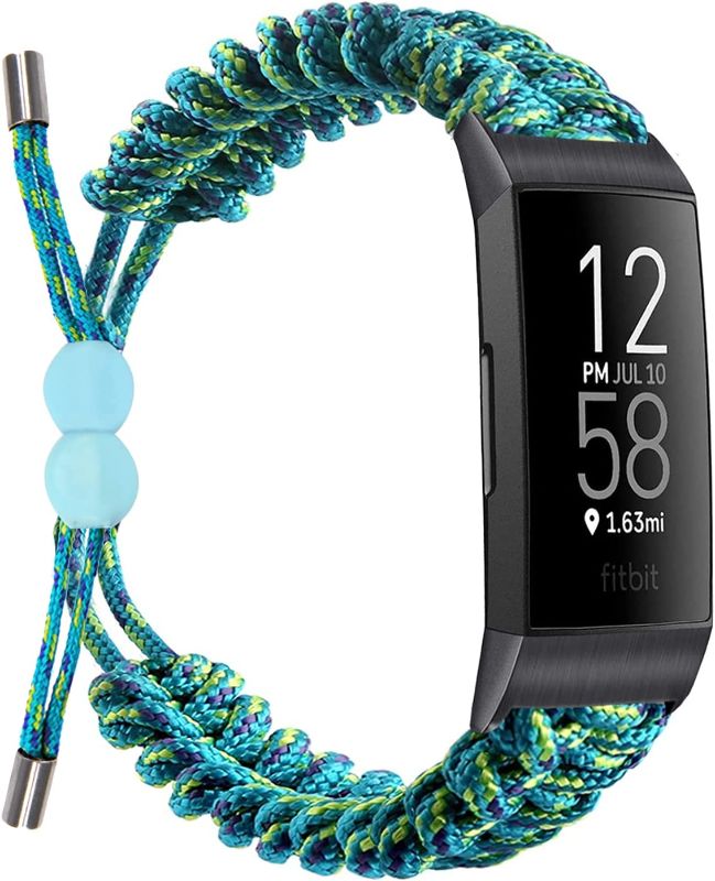 Photo 1 of iLVANYA Compatible with Fitbit Charge 3 /Charge 3 SE/ Charge 4 Bands for Women Men, Adjustable Paracord Band Replacement Bracelet with Drawstring Clasp for fitbit Accessories (Blue)
