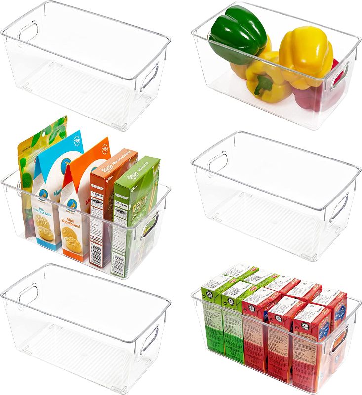 Photo 1 of **ONE UNIT CRACKED** Vtopmart Clear Plastic Pantry Organizer Bins, 6 PCS Food Storage Bins with Handle for Refrigerator, Fridge, Cabinet, Kitchen, Countertops, Cupboard, Freezer...
