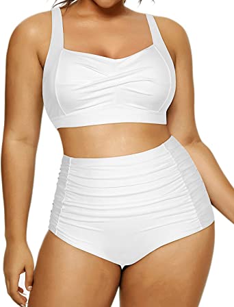 Photo 1 of **TOP ONLY** Daci Women Two Piece High Waisted Plus Size Swimsuits Vintage Twist Front Retro Bikini Bathing Suits with Ruched TOP ONLY SIZE XL
