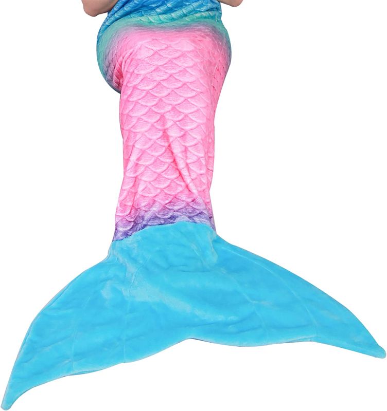 Photo 1 of **Tear to Unit** softan Adults Mermaid Tail Blanket, Ladies Mermaid Tail Blanket, Mermaid Tail Blankets for Girls with Rainbow Ombre Fish Scale Design, Plush Flannel Fleece Mermaid Blanket Gift for Women - 25" x 60"
