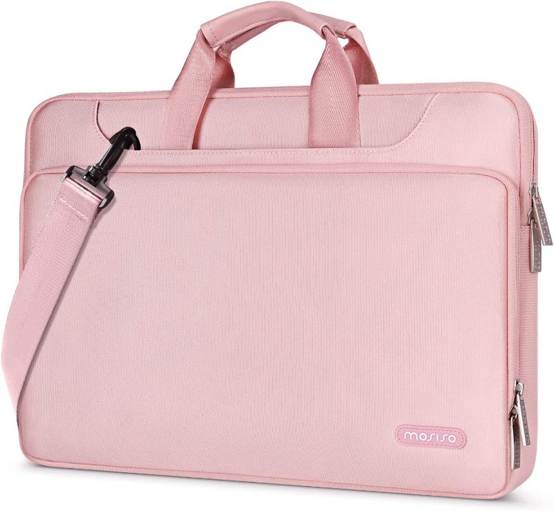 Photo 1 of MOSISO 360 Protective Laptop Shoulder Bag Compatible with MacBook Air/Pro, 13-13.3 inch Notebook, Compatible with MacBook Pro 14 inch 2022 2021 M1 A2442, Matching Color Sleeve with Belt, Pink