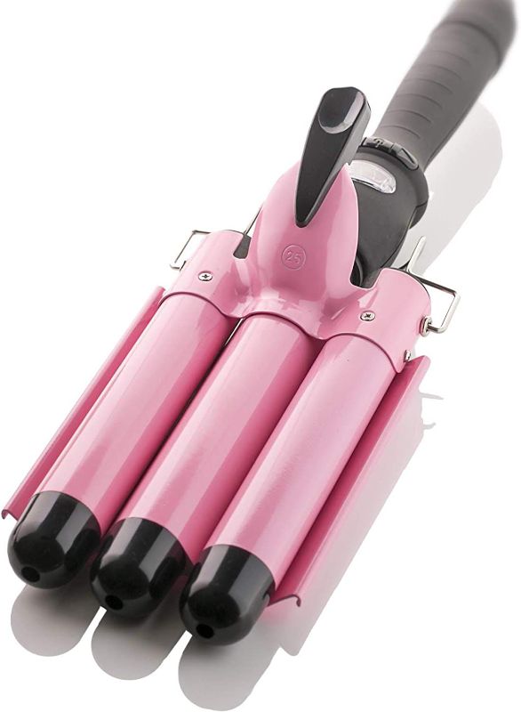 Photo 1 of Alure Three Barrel Curling Iron Wand with LCD Temperature Display - 1 Inch Ceramic Tourmaline Triple Barrels, Dual Voltage Crimp (Pink)
