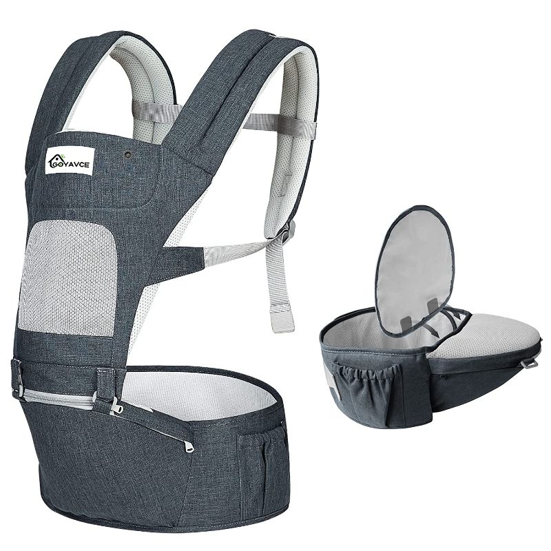 Photo 1 of Baby Carrier with Hip Seat, Multifunctional Baby Carriers with Windproof Cap, Removable Baby Holder Backpack Baby Sling, Front and Back Baby Carrier for Newborn, Infant & Toddler, 4-36 Months (Grey)

