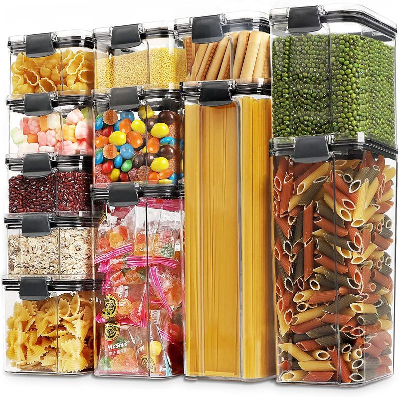 Photo 1 of 12 Pack Airtight Food Storage Container Set, BPA Free Plastic Cereal Containers with Easy Lock Lids, Kitchen and Pantry Organization Containers for Dry Food, Spaghetti & Sugar
