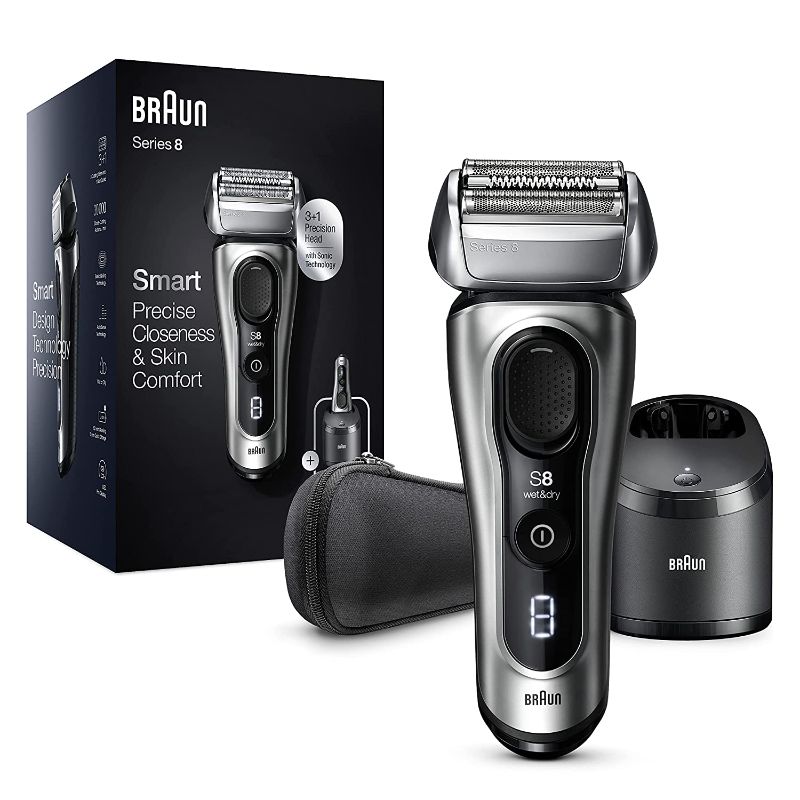 Photo 1 of Braun Electric Razor for Men, Series 8 8457cc Electric Foil Shaver with Precision Beard Trimmer, Cleaning & Charging SmartCare Center, Galvano Silver
