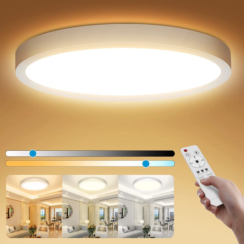 Photo 1 of MEIKEE Dimmable LED Flush Mount Ceiling Light Fixture with Remote, 32W 3200LM Hardwire 120V, 12Inch Close to Ceiling Light, 2700K-6500K Light Color Changeable Ceiling Lamp for Bedroom Kitchen
