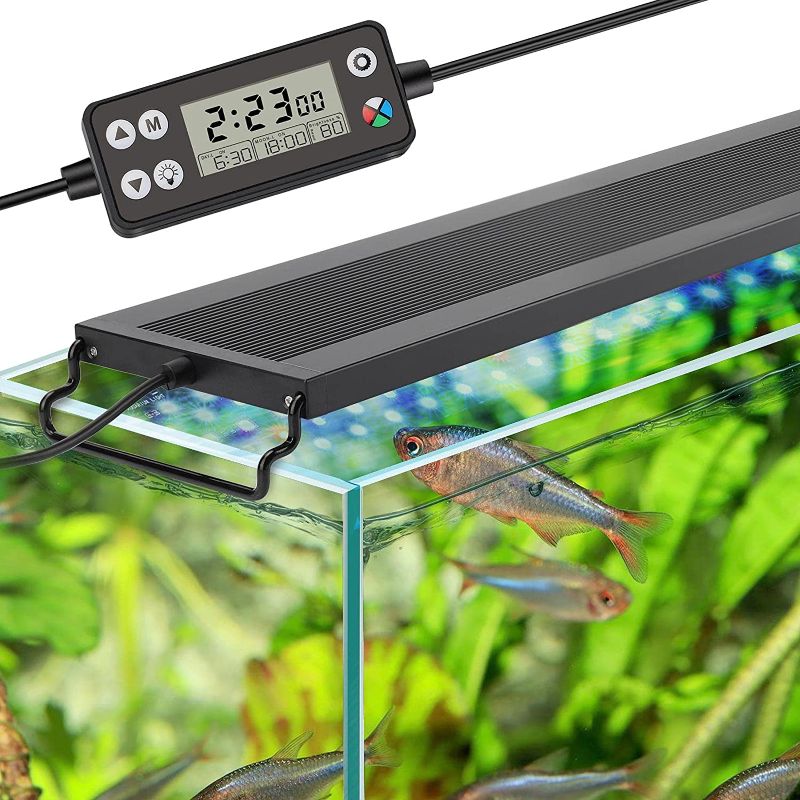 Photo 1 of hygger Auto On Off LED Aquarium Light, Full Spectrum Fish Tank Light with LCD Monitor, 24/7 Lighting Cycle, 7 Colors, Adjustable Timer, IP68 Waterproof, 3 Modes for 12"