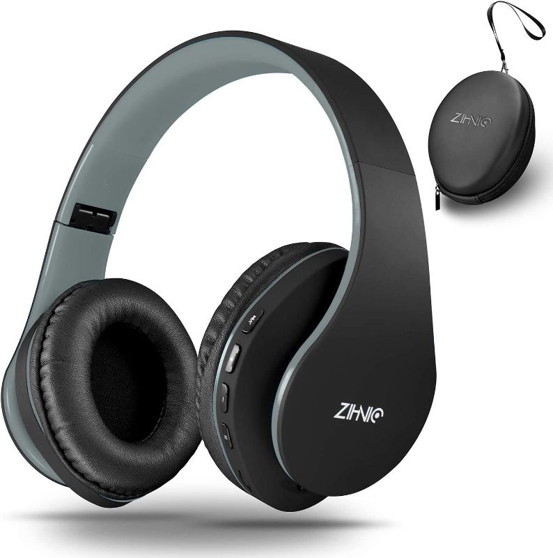 Photo 1 of Bluetooth Headphones Over-Ear, Zihnic Foldable Wireless and Wired Stereo Headset Micro SD/TF, FM for Cell Phone,PC,Soft Earmuffs &Light Weight for Prolonged Wearing(Black/Gray)
