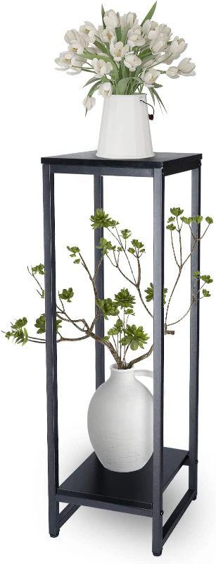 Photo 1 of 37.4"Tall Plant Stands Indoor, Metal MDF Wood Tall Plant Stands Indoor, Tall Pedestal Plant Stand, Two Tier Modern Plants Stand ,Indoor Corner Plant Holder, Square Plant Tables for Living Room Garden Balcony (37.4"Hx11.8"Lx11.8"W black)
