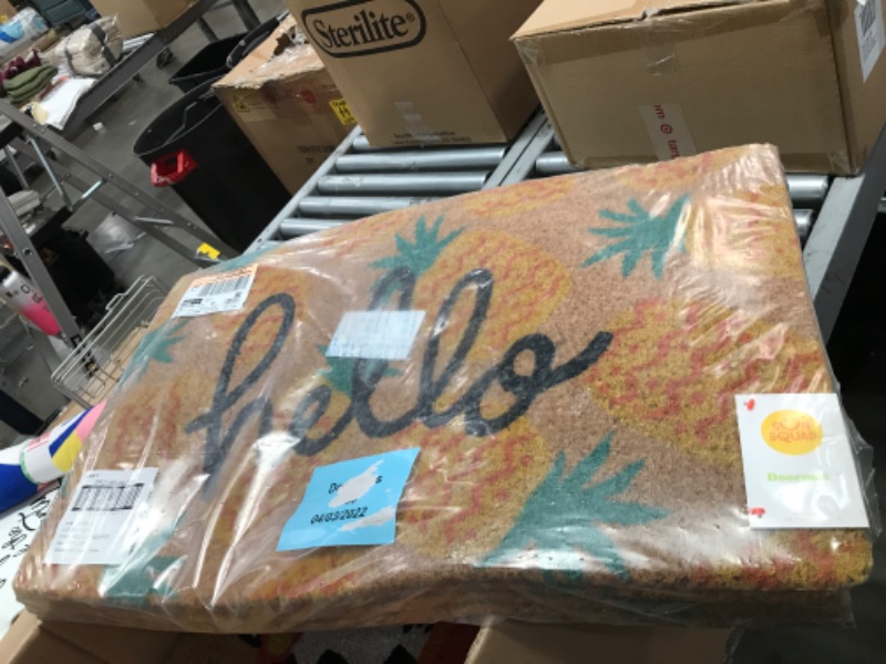 Photo 2 of 4 PACK: 1'6"x2'6" 'Hello' Pineapple Doormat Natural - Sun Squad™

