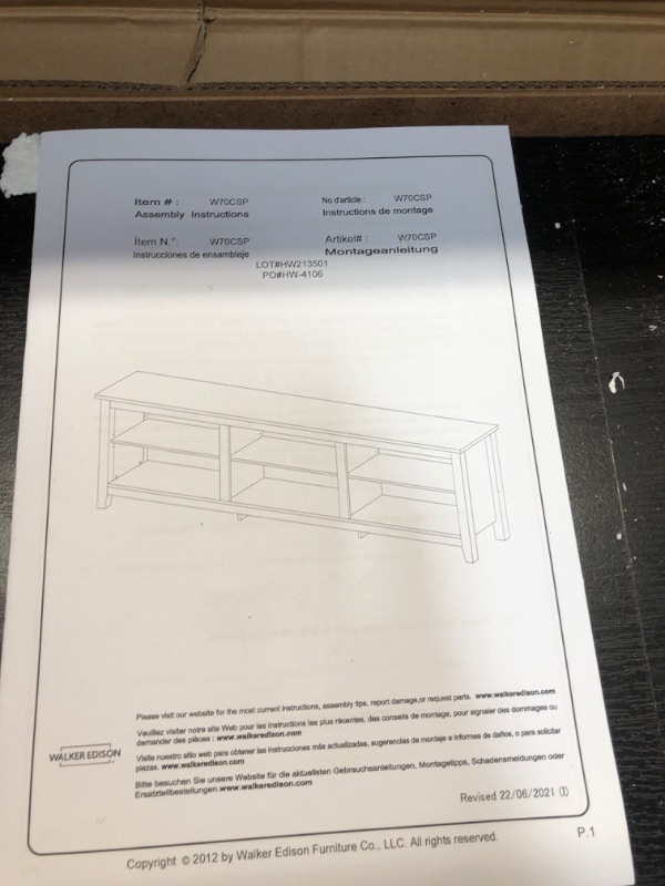 Photo 3 of ***PARTS ONLY*** Walker Edison Wren Classic 6 Cubby TV Stand for TVs up to 80 Inches, 70 Inch, Black
