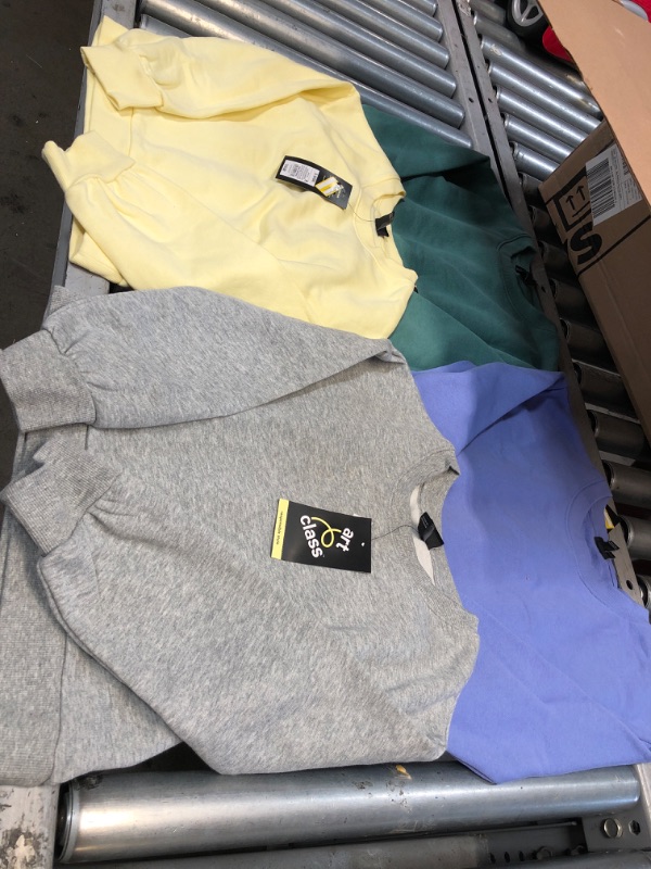 Photo 1 of BUNDLE OF 4  (SMALL 6) KIDS SWEATSHIRTS : GREEN, YELLOW, PURPLE, GREY 