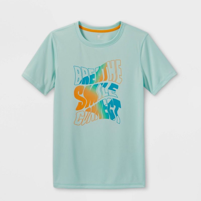 Photo 1 of 3 OF- Boys' Short Sleeve 'Breathe Sile Connect' Graphic T-Shirt - All in Otion™ Int Green- MEDIUM 7/8 
 