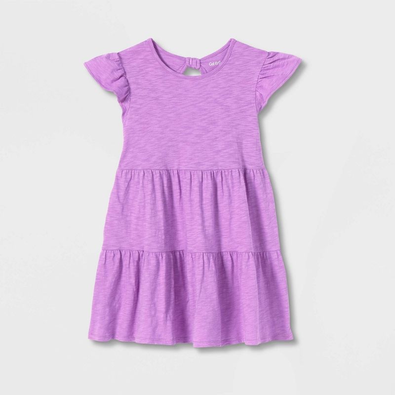 Photo 1 of Girls' Wash Knit Tiered Short Sleeve Dress - Cat & Jack™- XL 14/16
