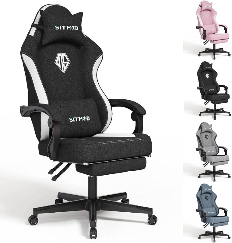 Photo 1 of SITMOD Gaming Chair with Footrest-PC Computer Ergonomic Video Game Chair-Backrest and Seat Height Adjustable Swivel Task Chair for Adults with Headrest and Lumbar Support(Blackwhite)-Fabric
