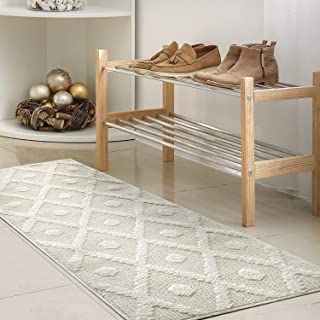 Photo 1 of Antep Rugs Palafito 2x5 Geometric Shag Diamond High-Low Pile Textured Indoor Area Rug (White, 2' x 5')
