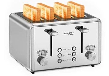 Photo 1 of 4 Slice Toaster, whall Stainless Steel,Bagel Toaster-6 Bread Shade Settings,Bagel/Defrost/Reheat/Cancel Function with Dual Control Panels,Removable Crumb Tray,for Various Bread Types 1500W
