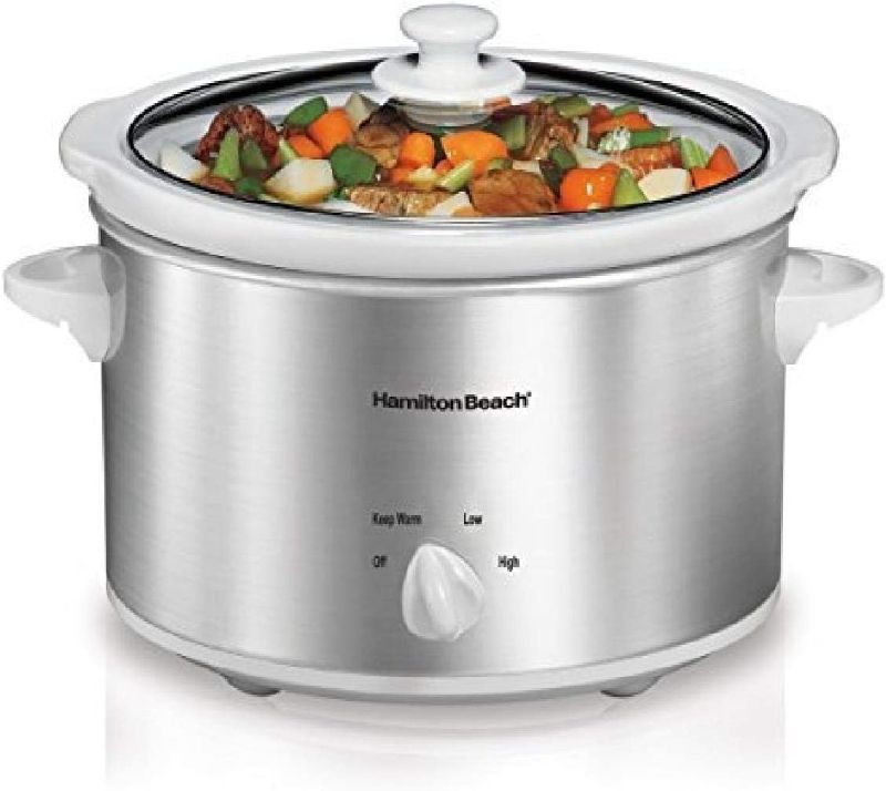 Photo 1 of Hamilton Beach 4-Quart Slow Cooker with Dishwasher-Safe Stoneware Crock & Lid, Stainless Steel 