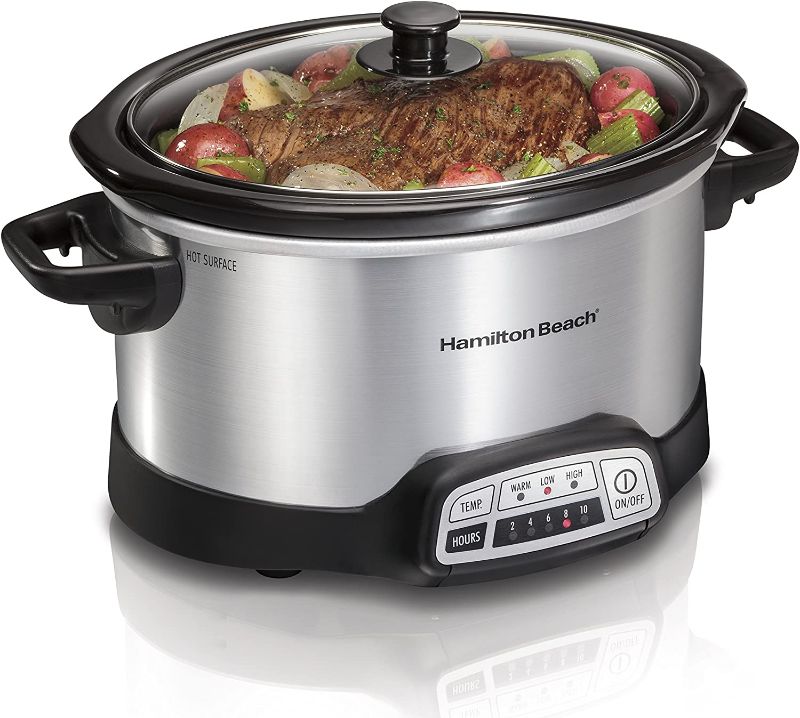 Photo 1 of Hamilton Beach 4-Quart Programmable Slow Cooker With Dishwasher-Safe Crock and Lid, Silver 