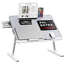 Photo 1 of Laptop Bed Tray Desk, SAIJI Adjustable Laptop Stand for Bed, Foldable Laptop Table with Storage Drawer for Eating, Working, Writing, Gaming, Drawing (Gray, X-Large)
